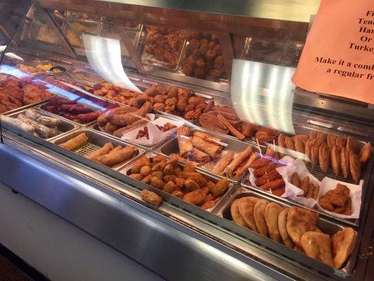 A DOZEN FRIED FOODS: the boudin is a particular favorite: $1.50.