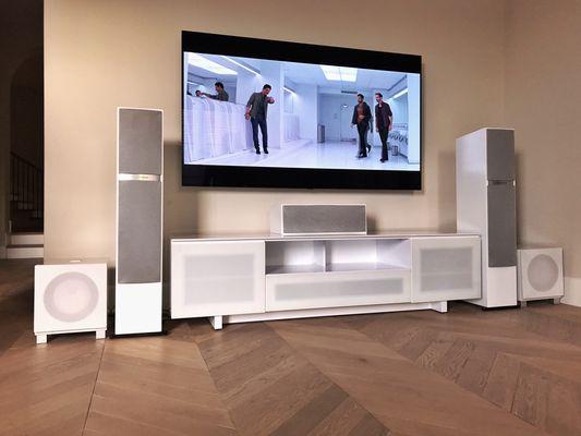 LG 77" OLED, AV Stand by BDI, Martin Logan Theater MOTION 60XTi's + 50XTi + EM-R's, Dual REL T9i's, All White!!!