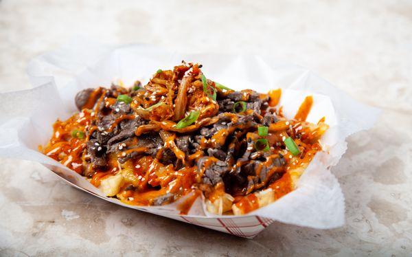 Try some of Little Miss Korea's fusion dishes like Kimchi Fries and Korean Tacos.