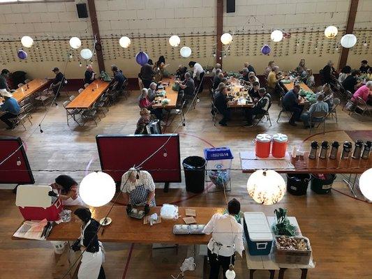 Sukiyaki was cooked and served in the church's gymnasium