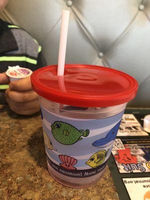 Kids drinks come in these cool, kid friendly to go cups.