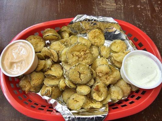 Fried pickles with zesty and ranch dipping sauce