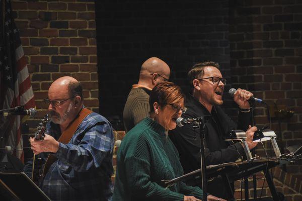 The Lutheran Church of the Resurrection Band perfoming at a service