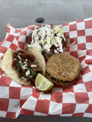 Al Pastor taco, Gorda, and Sopes