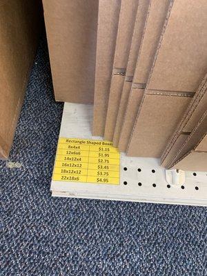 Prices for rectangle shaped boxes