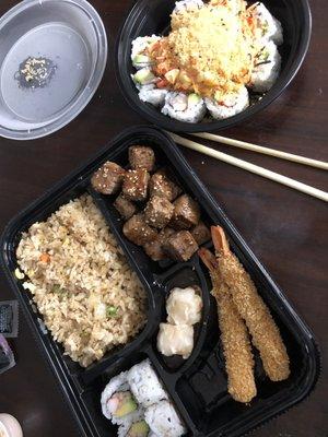 Steak Bento Box with Volcano Roll