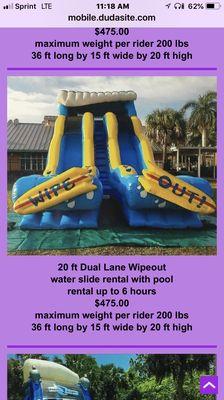 20' tall dual wipe out water slide