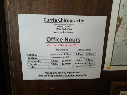 Operating hours. But he occasionally has extra times available if you ask :)