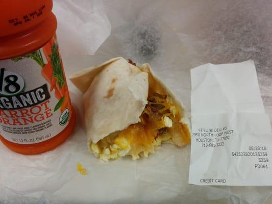 Breakfast Burrito with a drink