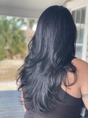 Beautiful black hair with a purple undertone