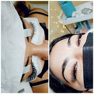 Hybrid eyelash extension. D-curl