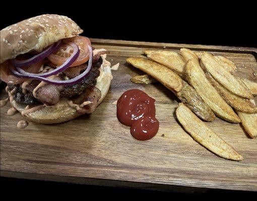 Bacon burger with our fresh cut season fries