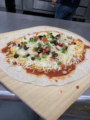 My 3rd homemade pizza made during volunteering for pizza friday.   We made a total of 150 pizzas for families in need yay!