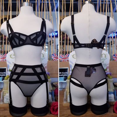 Strappy bra and gartered panty by Bluebella at Sugarhouse only!