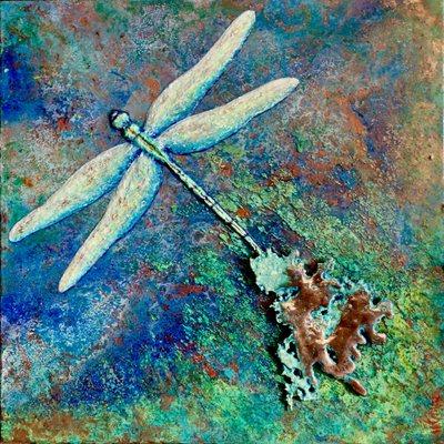 On the Wings of Serendipity, mixed media with Copper, 24x24"