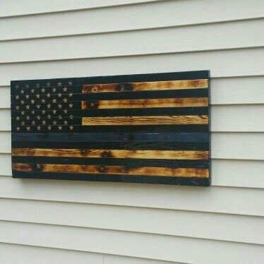 Handmade Wooden Thin Blue Line Flag.