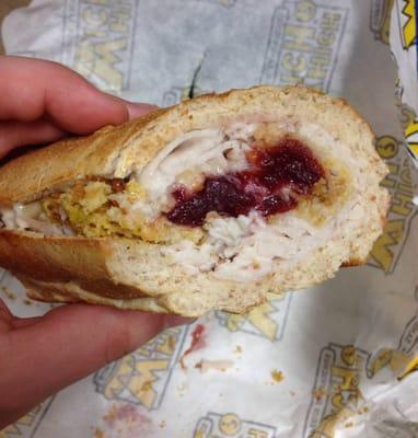 Thank You Turkey with stuffing and cranberry sauce.