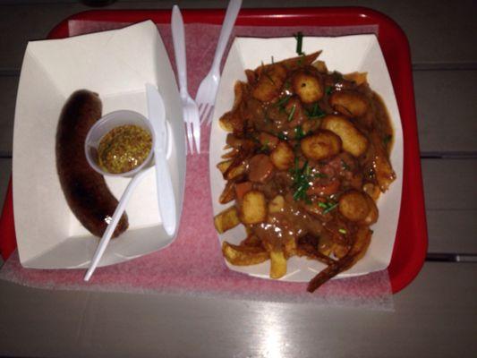 Beef sausage and poutine