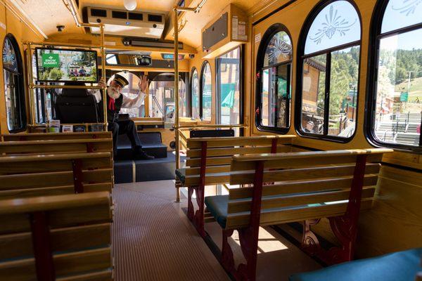 Take a Trolly ride from the BBMR Village Shop to Snow Summit.