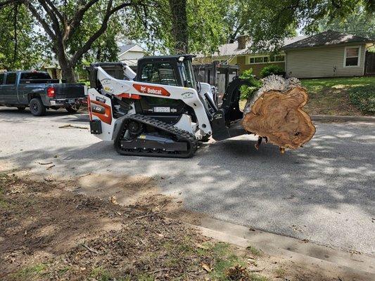 Our biggest front end loader is a bobcat and this comes in great hand for those large tree removals.