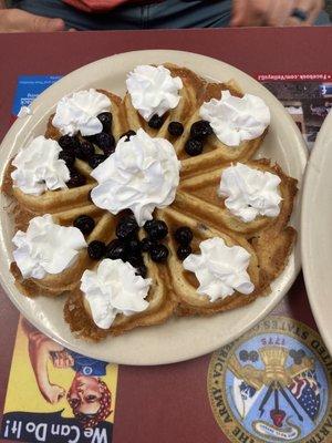 Belgium Waffle with Blueberries and whipped cream