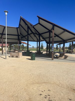 built in shade over benches.