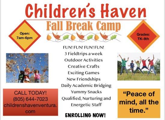 Need care for Fall Break? We have just what you need!