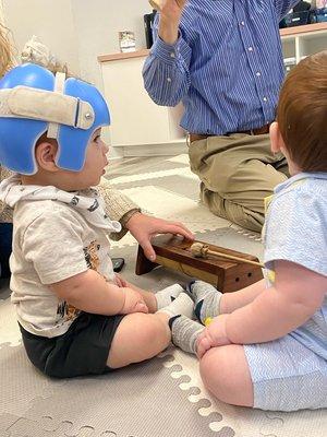 Learning about traditional instruments from the Rabbi