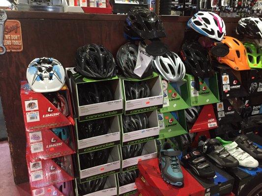 Helmets and cycling shoes for sale at Jersey Cycles Nov 2016