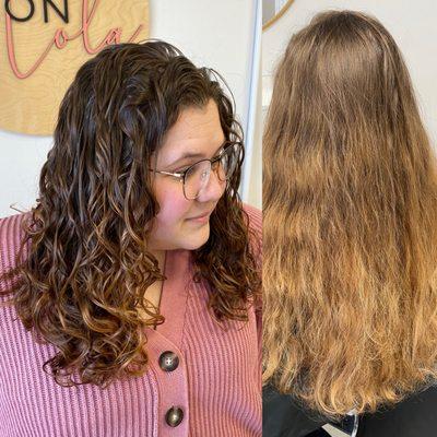 Before & after a curly cut & style. Guiding you to your best curly hair days.