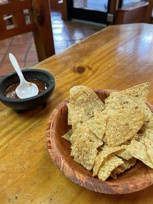 Store bought chips and homemade hot salsa