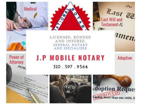 J.P Mobile Notary does general and specialized notary. Let us know if you have any questions. Take Care.