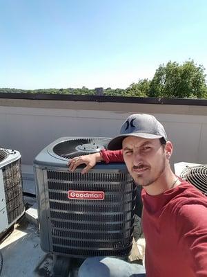 Our Technician, Stephen, finishing with a Goodman install