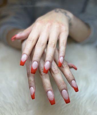 Gel - X fill in with red French tip.