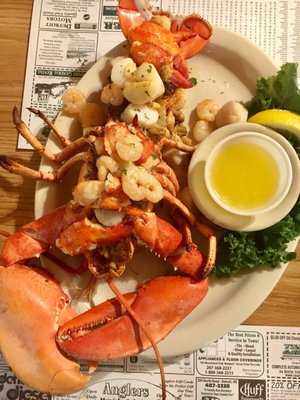 Stuffed Lobster. 1.5lb lobster stuffed with baby shrimp, scallops & 4 additional lobster claws!