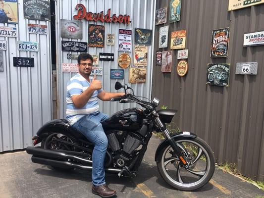 Another Happy Customer, SAFDER RAZA hit the Roads today. 2014 Victory Vegas 8 ball.......