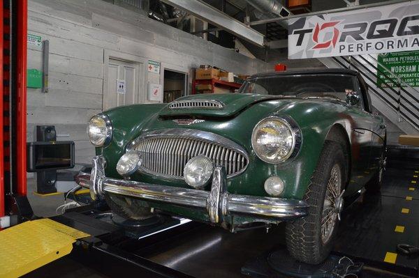 This Austin Healey is getting aligned in this photo. Can't tell? That's because our alignment machine is touchless! Learn more at torqqe.com