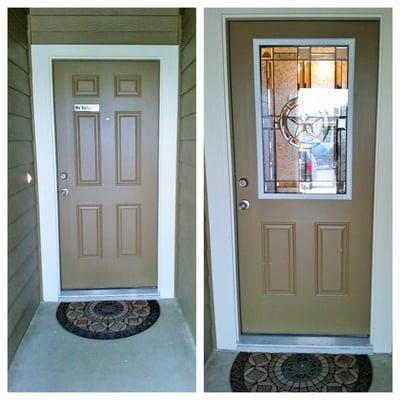 Don't replace your door, Remodel It!  Installation of ODL's Elegant Star door glass insert by Zabitat.