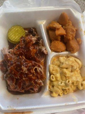 Pulled pork, Mac, & candied yams