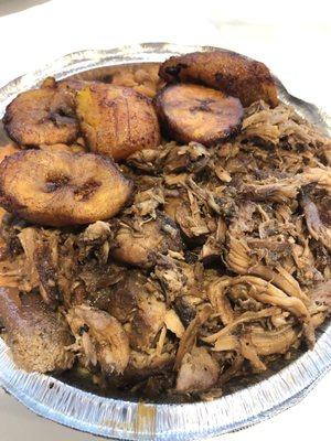 Rice, beans, pernil, plantains