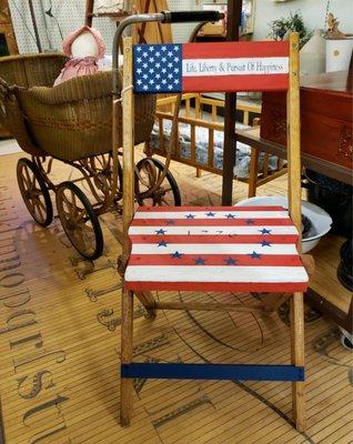 One of a kind Americana hand painted vintage folding chair