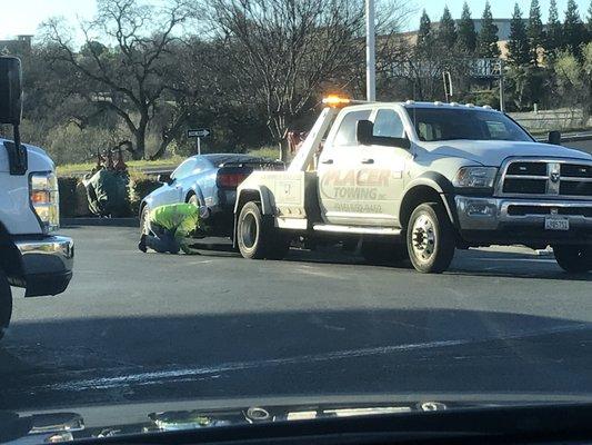 car being hooked up by Placer Towing