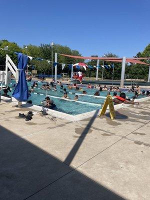 They kept clearing the lap lanes and pushing everyone back to the crowded pool area.