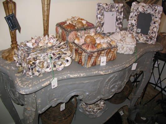 Lots of beautiful shell boxes and accessories.