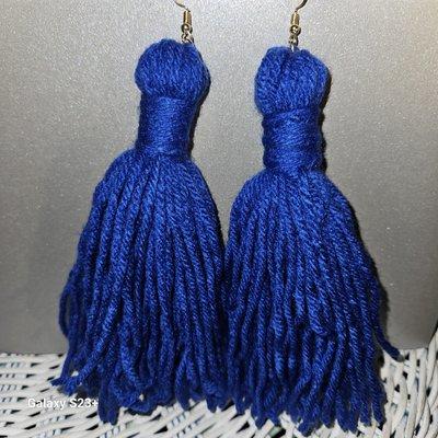 BLUE YARN EARRINGS $16 +tax SHIPPING IS AVAILABLE