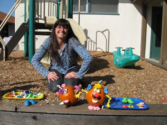 Teacher Tammy with "pumpkin people"