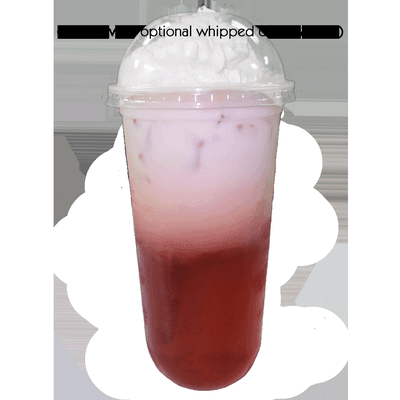 Raspberry iced tea with milk and whipped cream.