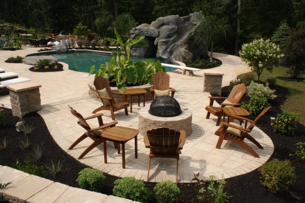 Windham Residence - Pool patio, fire pit, plantings