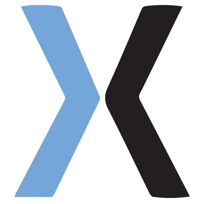 Exencial Wealth Advisors logo, a stylized 'X' with blue and black halves on a white background, representing the firm's brand...