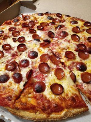 Large cheese and pepperoni pizza